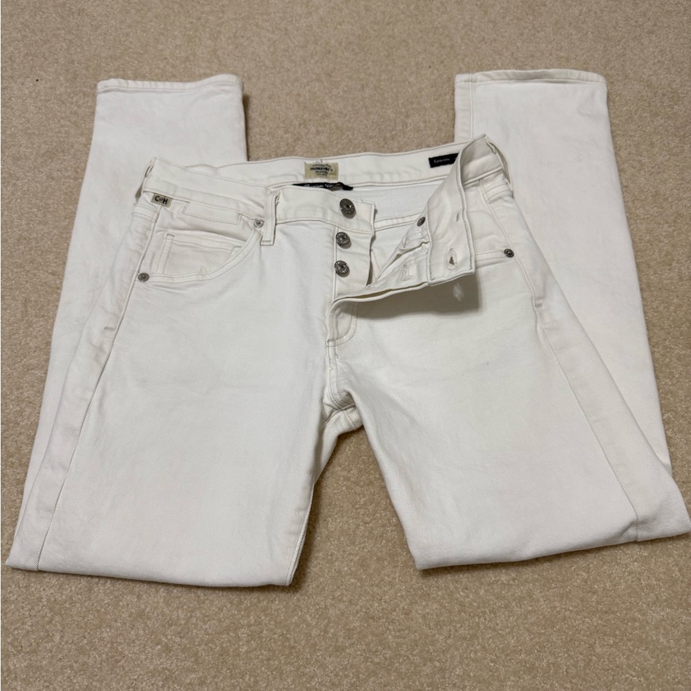 Citizens of Humanity Emerson slim boyfriend White Jeans button front Size 24